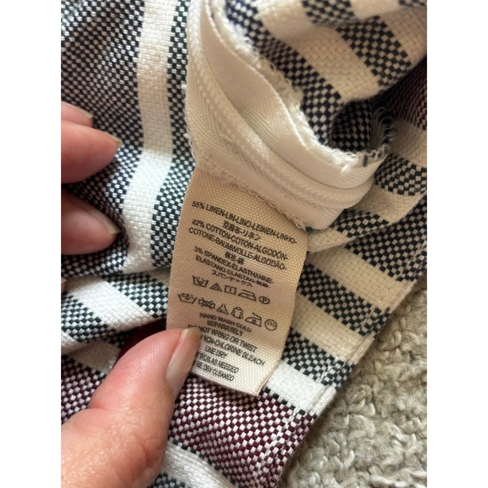 Free People Striped Linen Blend Trousers Size 0 Multi Color Boho Slim Straight